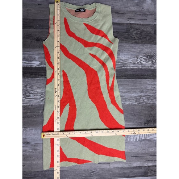 SHEIN Dresses & Skirts - SHEIN Womens Sage Green Orange Zebra Print Knit Sleeveless Sweater Mini Dress S